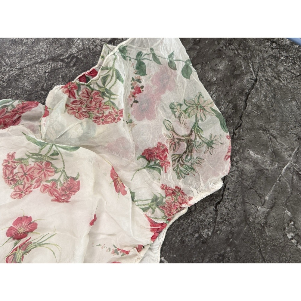 Luisa Ricci Silk Romantic Floral Peasant Boho Blouse Sheer Puff Sleeve Flowy L - Picture 5 of 12
